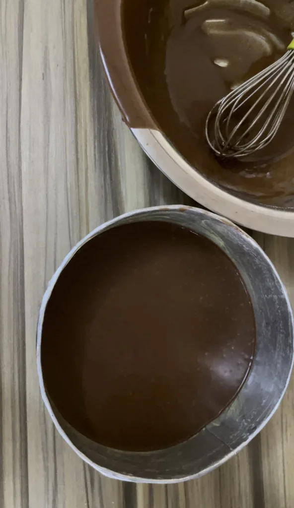 Moist Gluten Free Chocolate Cake Recipe - Pour Batter in Cake Pan