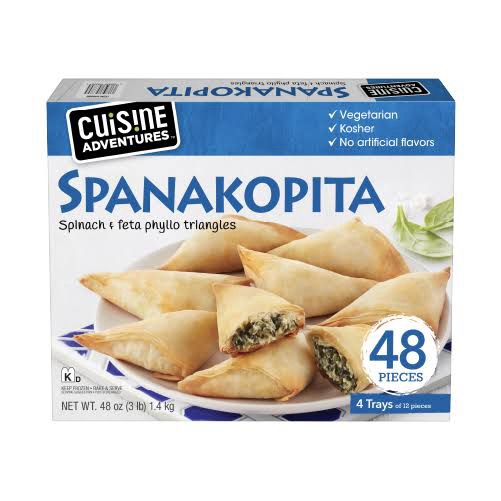 Cuisine Adventures spanakopita spinach and feta phyllo triangles from Costco