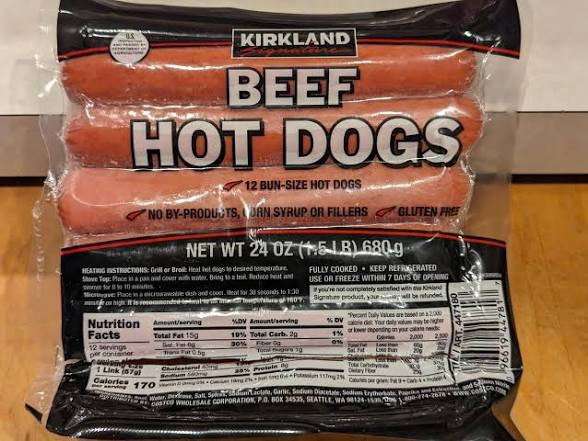 costco memorial day food best, costco bbq food under 50: Kirkland Signature Beef Hot Dogs