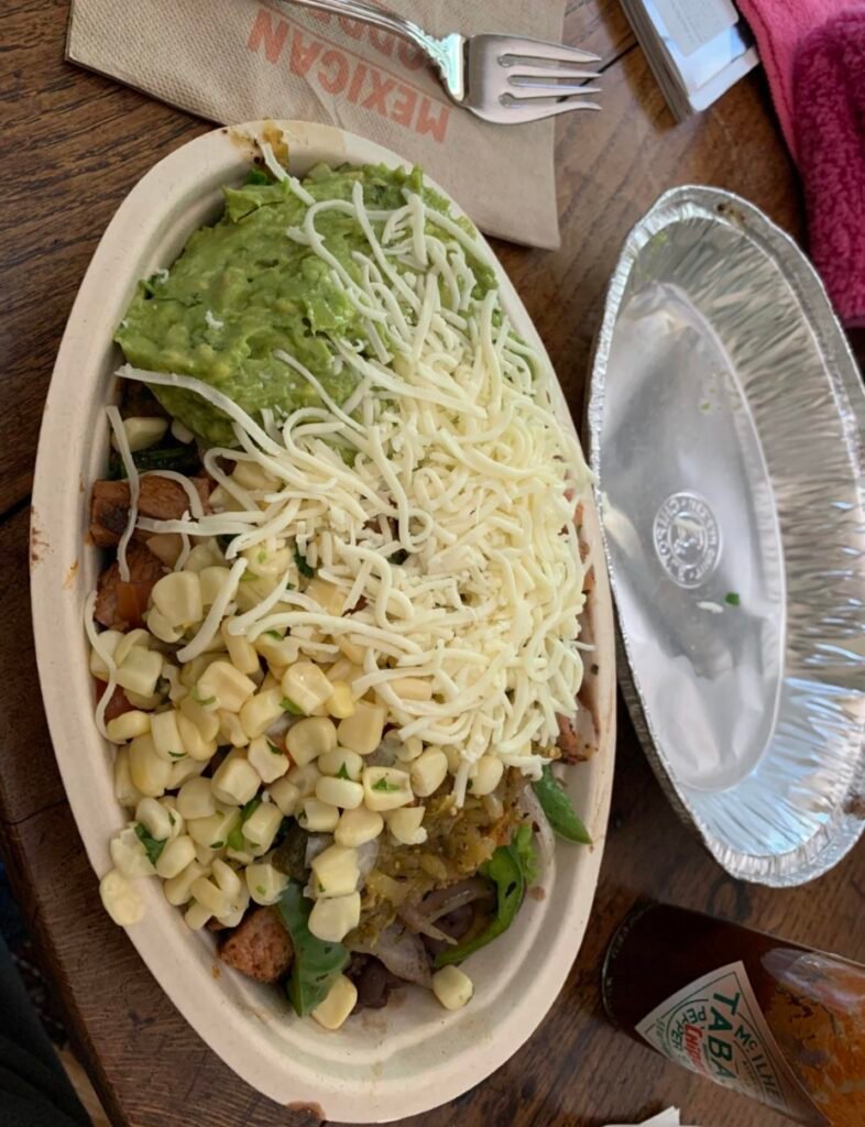 Chipotle bowl, which holds more food than a burrito or tacos