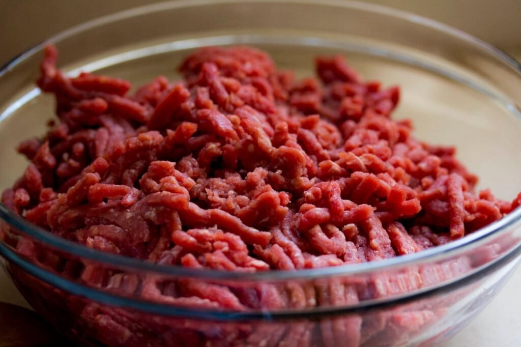 Ground bison, a mild ground beef substitute used for meatloaf