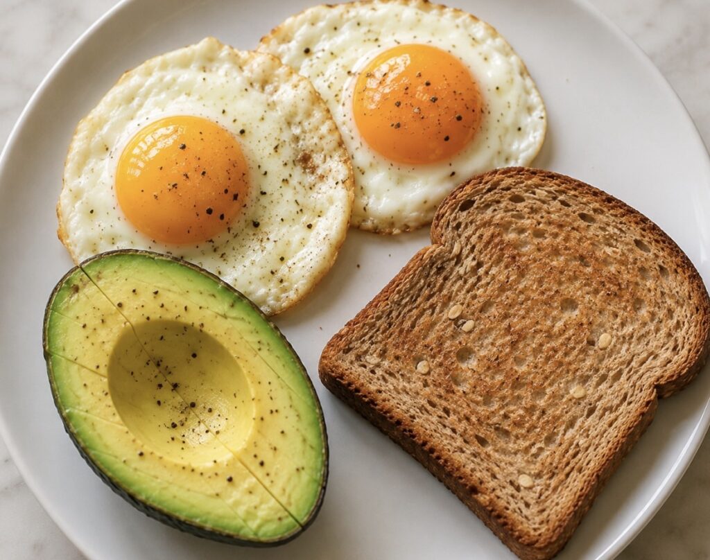 Two Eggs, Half an Avocado, and a Slice of Whole Grain Toast