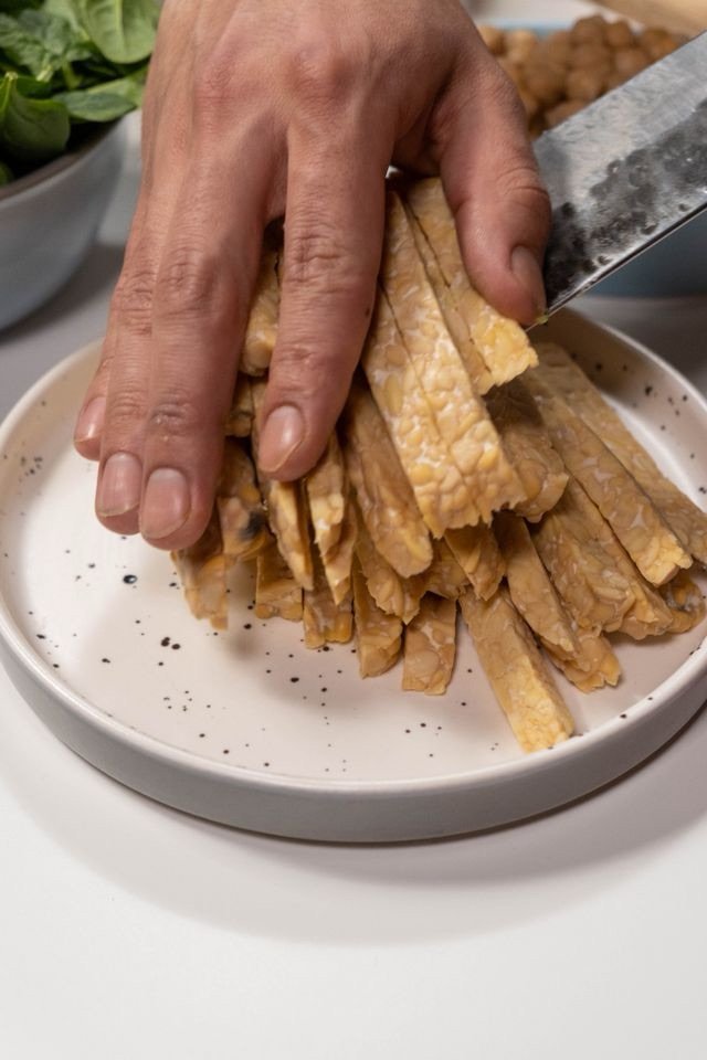 Tempeh, as a ground beef substitute for stuffed peppers