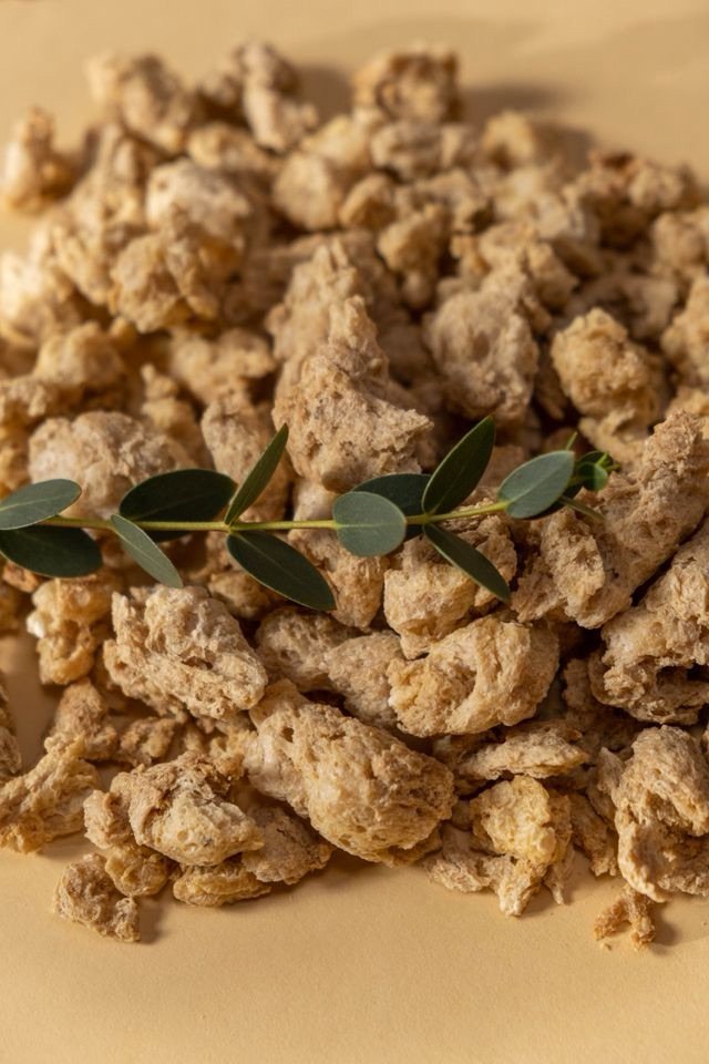 TVP (textured vegetable protein), a dry plant-based ground beef substitute used for tacos