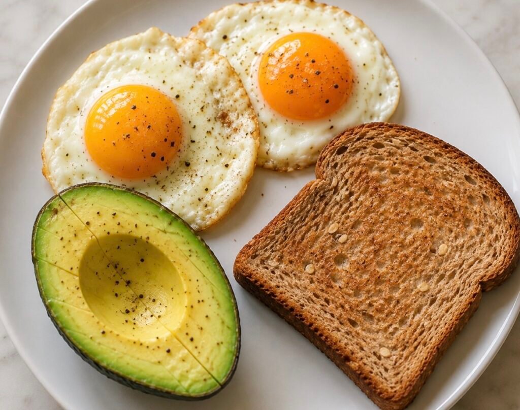 Two Eggs, Half an Avocado, and a Slice of Whole Grain Toast