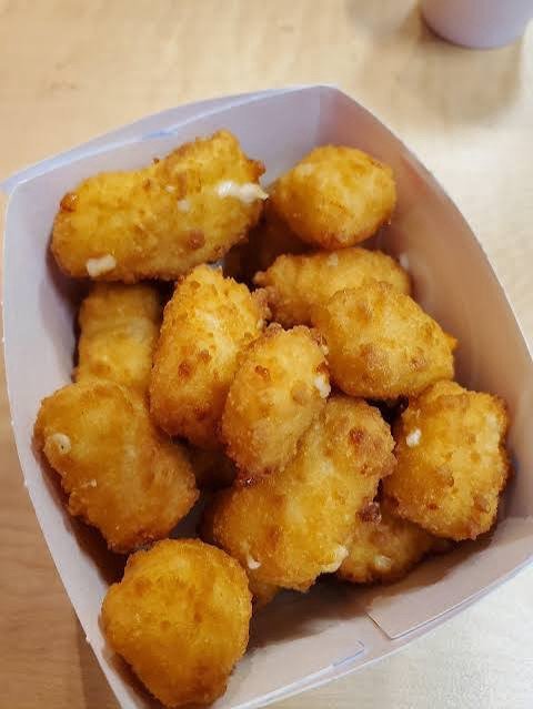 Fried cheese curds, golden and crispy