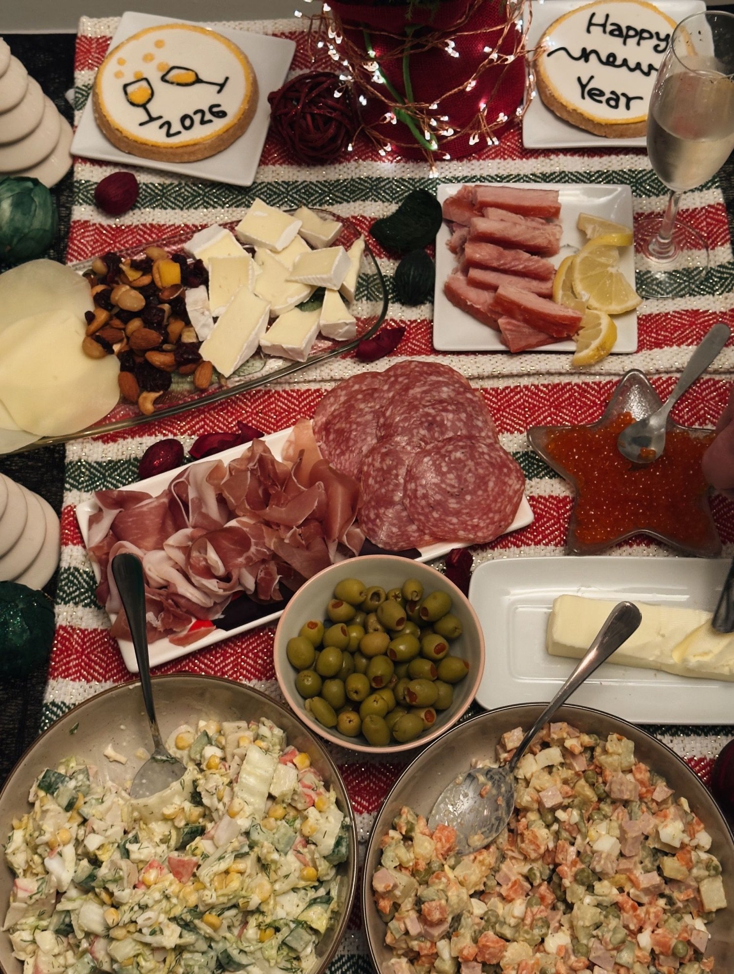 Make-ahead New Year's Eve appetizer spread prepped the night before